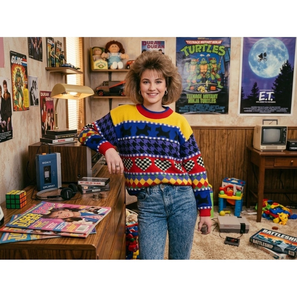 VTG 80s Knitwaves Sweater M Houndstooth Colorblock 80s 90s Acrylic kidcore